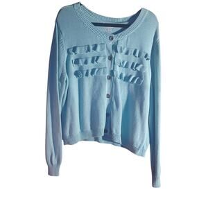 Vintage VanHeusen 100% Cotton Sage Green Cardigan Ruffle Front Women's XXL